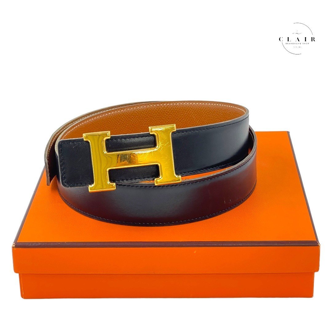 エルメス コンスタンスH ベルト 75 ブラック ブラウン リバーシブル Hロゴ ゴールド金具