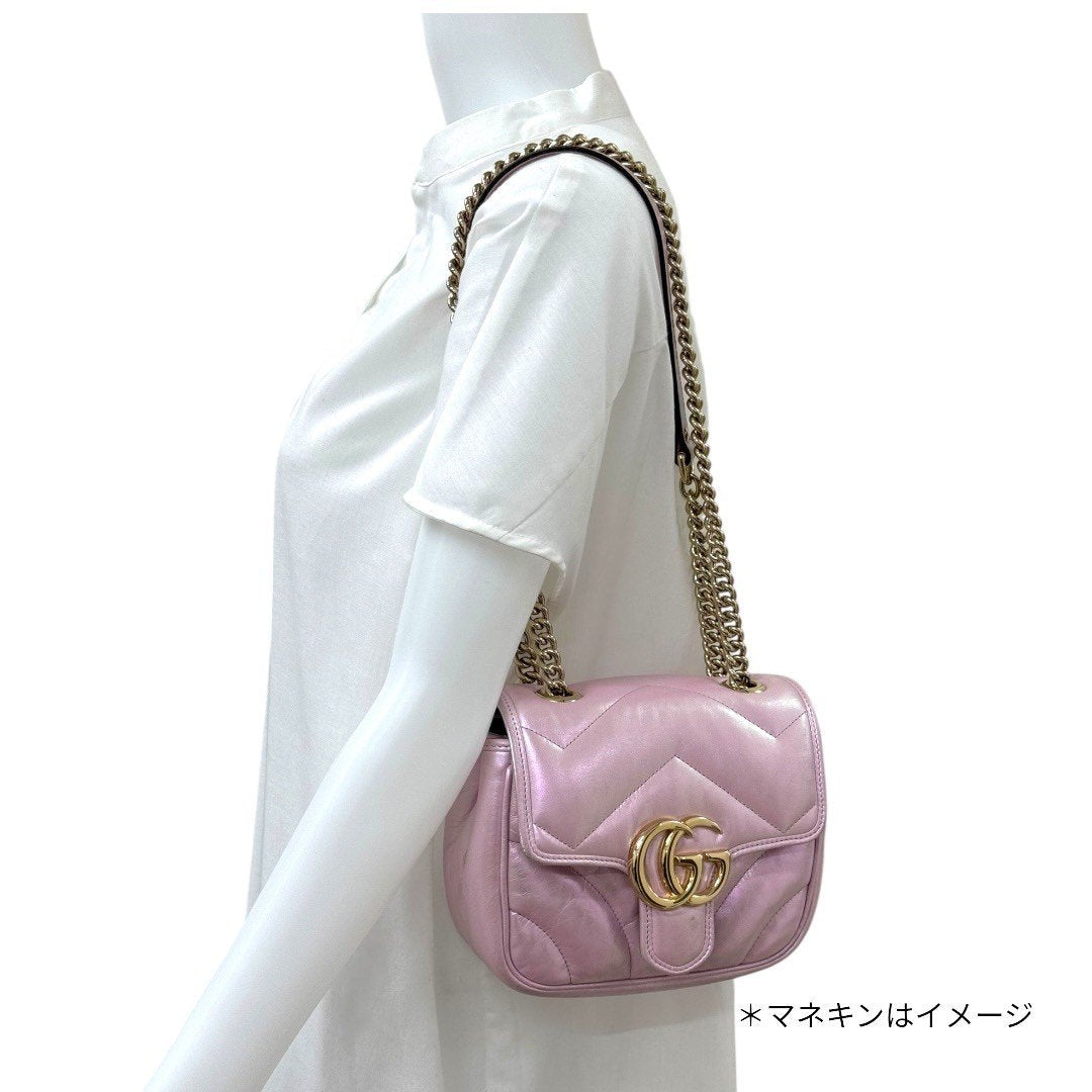 グッチ チェーンショルダーバッグ GGマーモント 斜め掛けバッグ ブランドバッグ ピンク レディース