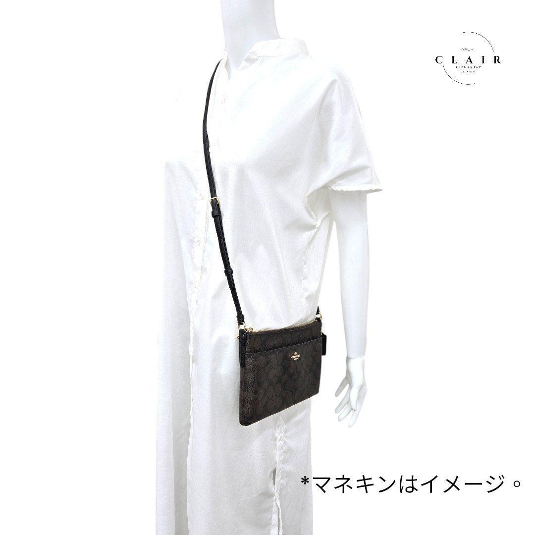 コーチ シグネチャー サコッシュ 斜め掛け 濃茶