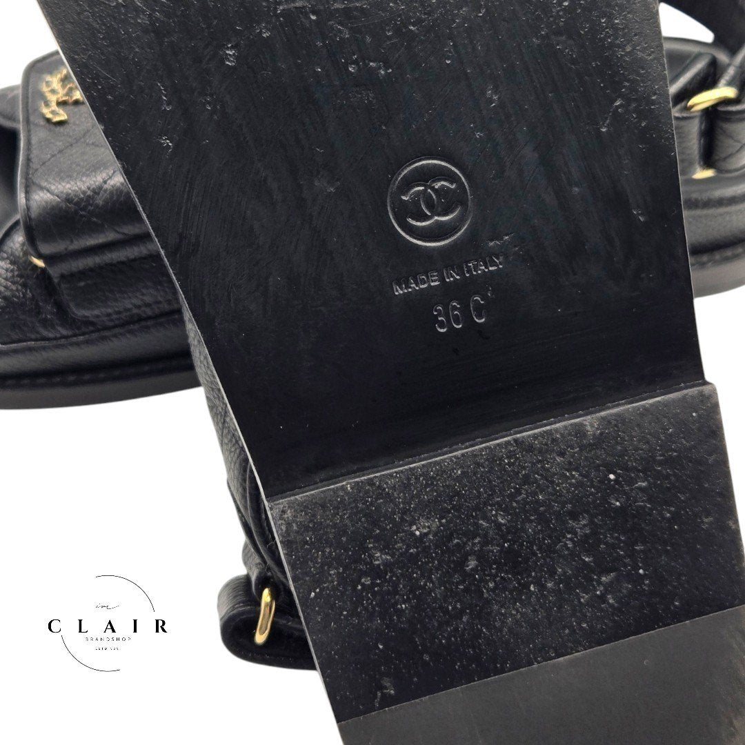 シャネル フットベットサンダル ココマーク キャビアスキン ブラック 黒 23cm