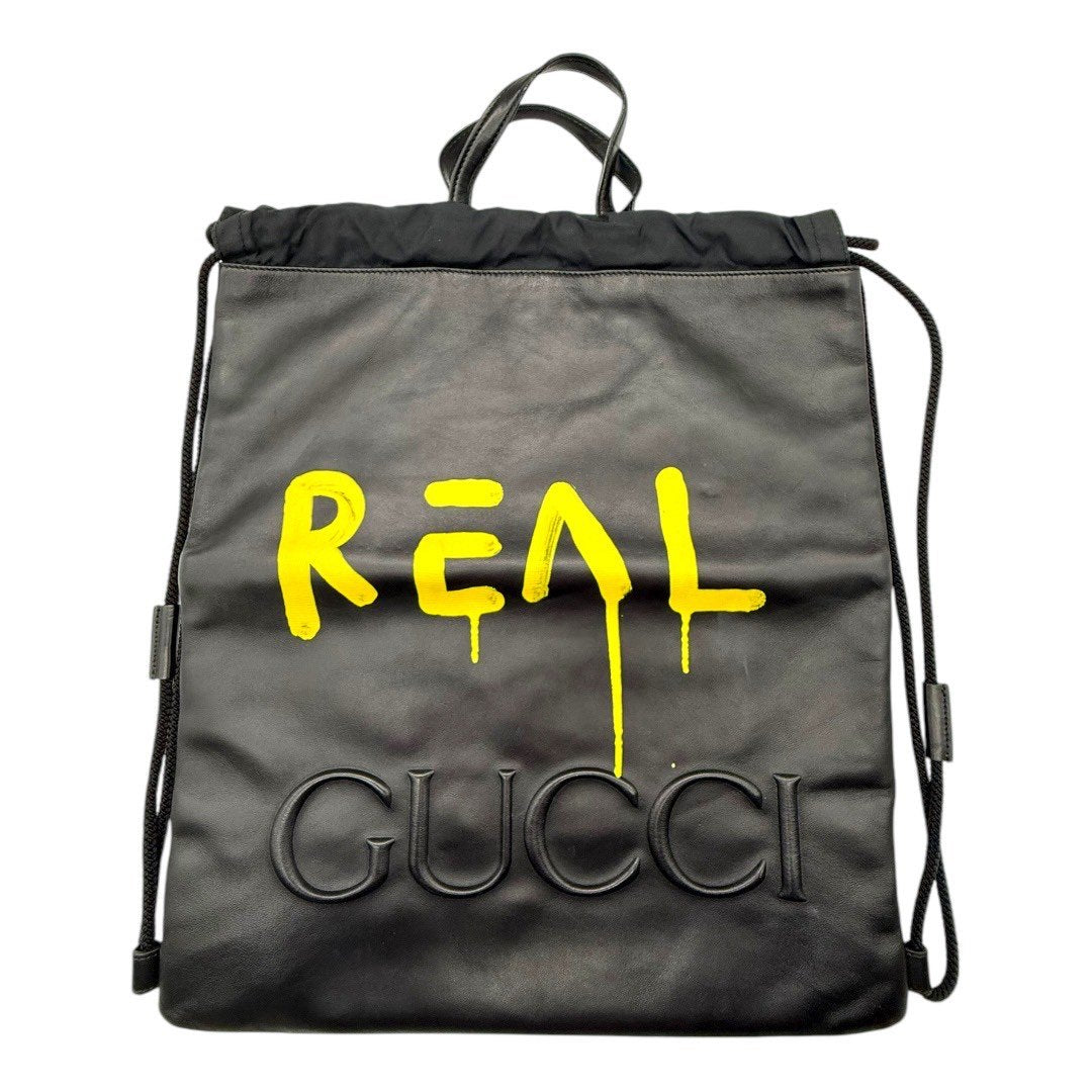 グッチ ゴースト ドローストリング バックパック リュックサック ペイント レザー ブラック 黒 イエロー 黄色 レディース メンズ ユニセックス