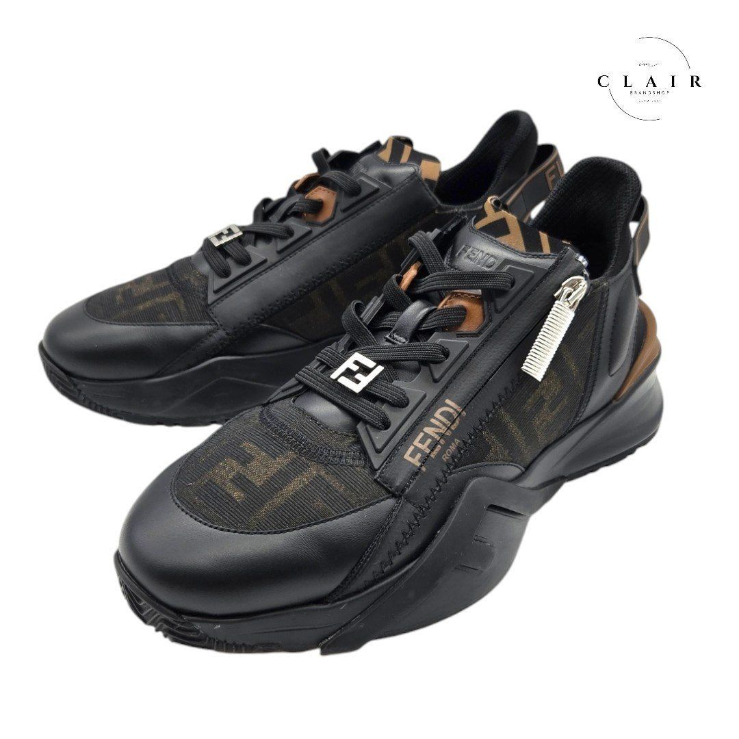【美品】フェンディ スニーカー ユニセックス フロー ズッカ サイドジップ 黒 ブラック 25cm
