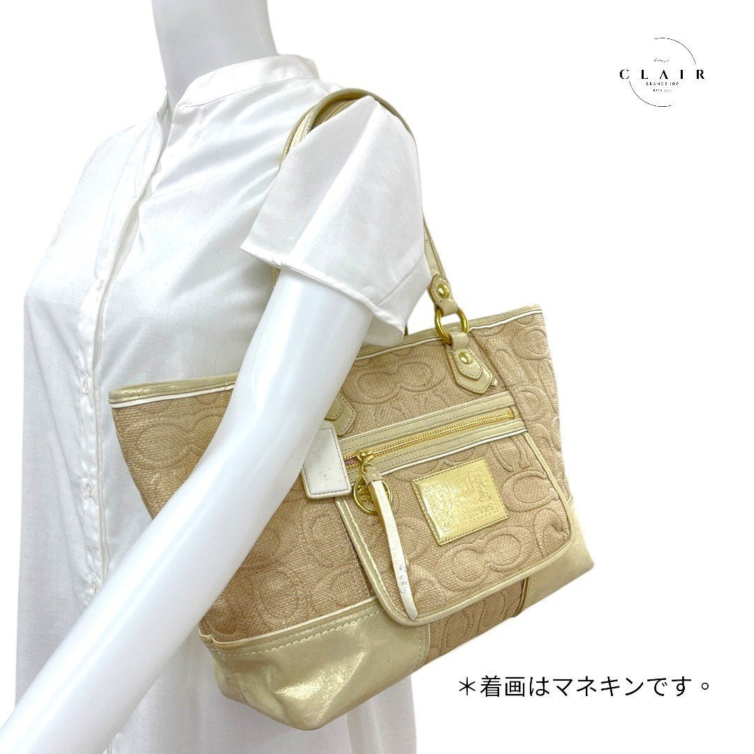 コーチ ポッピー トートバッグ ハンドバッグ 金 ゴールド