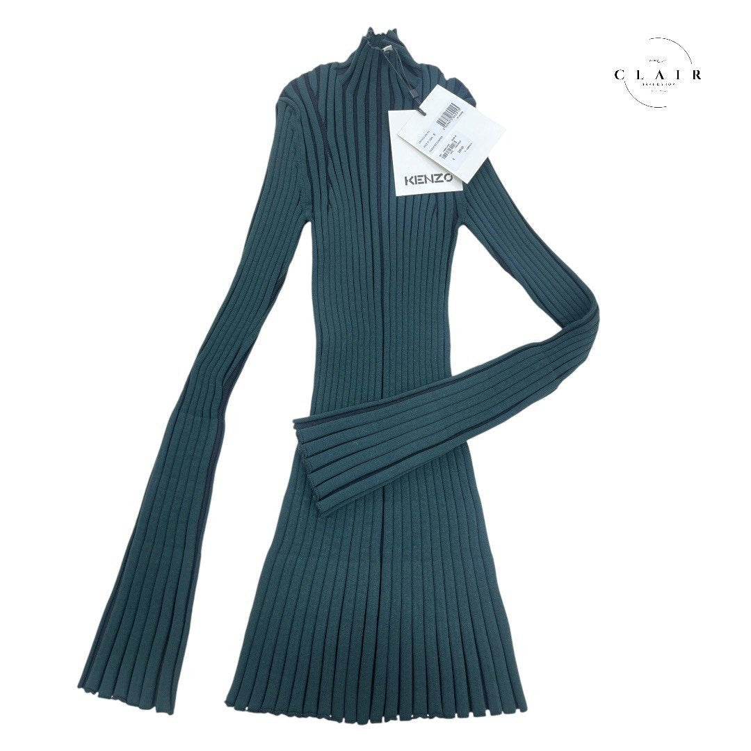ケンゾー ニット ワンピース ミニ丈 ハイネック ダークグリーン レディース
