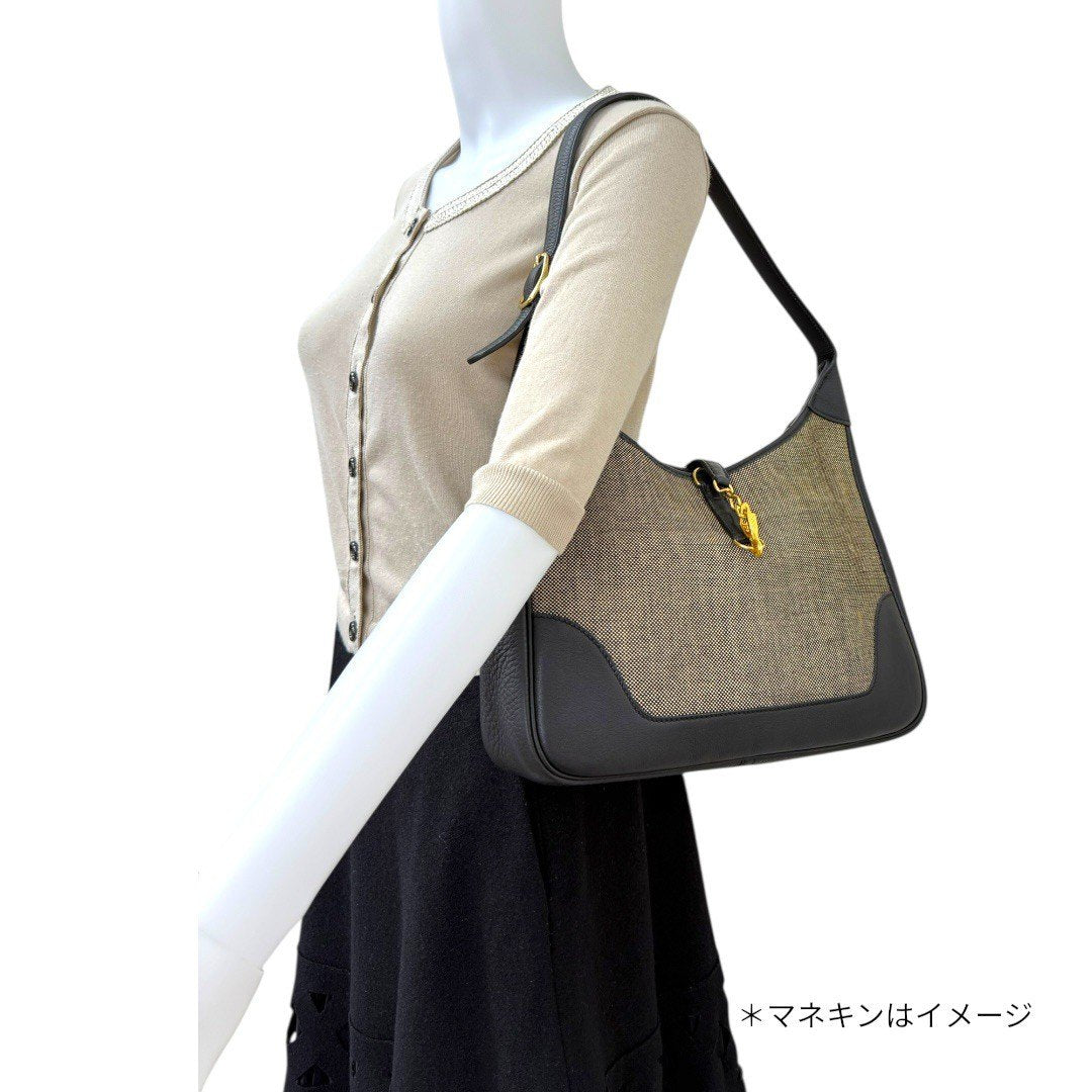 エルメス トリム31 ブラックレザー トワルアッシュ ゴールド金具 キャンバス