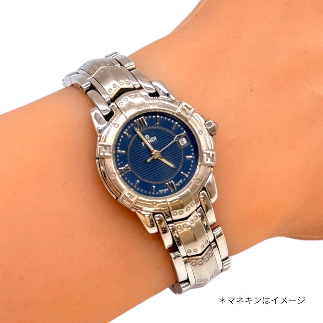 フェンディ 腕時計 FF ステンレスベルト シルバー ブルー スイス製 レディース