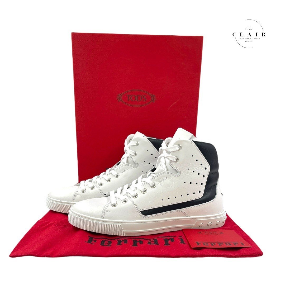 【新品未使用品】トッズ シューズ ハイカットハイカット スニーカー スニーカー 白×黒 フェラーリ コラボ 24.5cm
