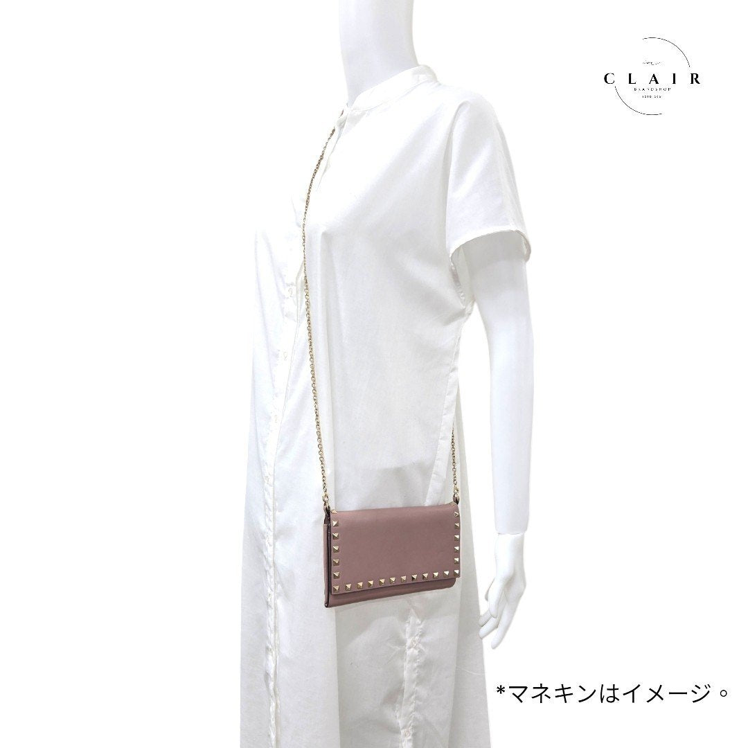 ヴァレンティノ チェーンウォレット ショルダーバッグ 斜め掛け レディース ブラック ロックスタッズ レザー 財布 長財布 本革 ピンク