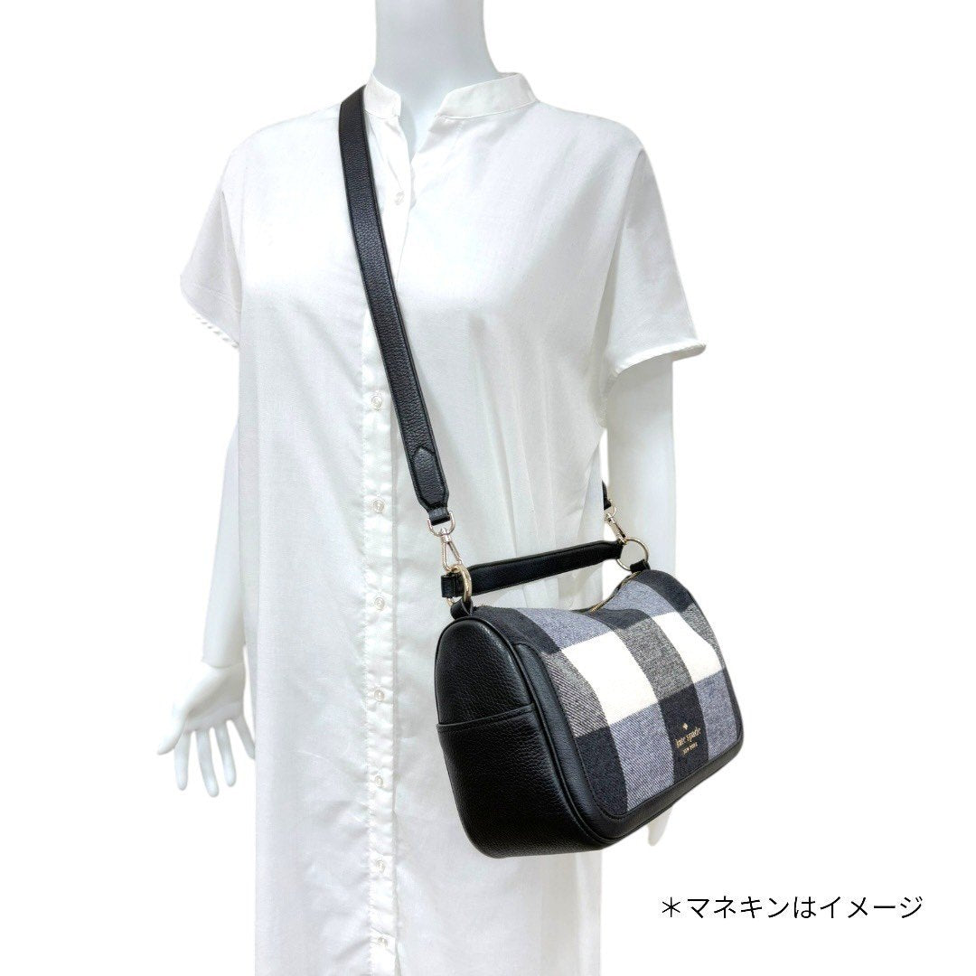 【美品】ケイトスペード ギンガムチェック 2wayハンドバッグ ショルダーバッグ 黒 ブラック レディース