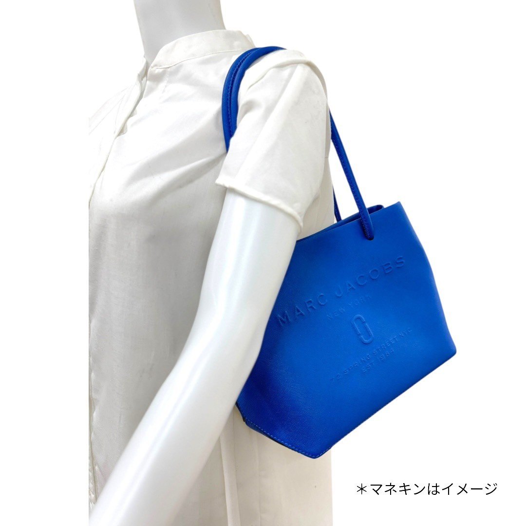 【美品】マークジェイコブ トートバッグ スザ スモール ロゴ ショッパー イースト ウエスト トート ブルー 青 レディース