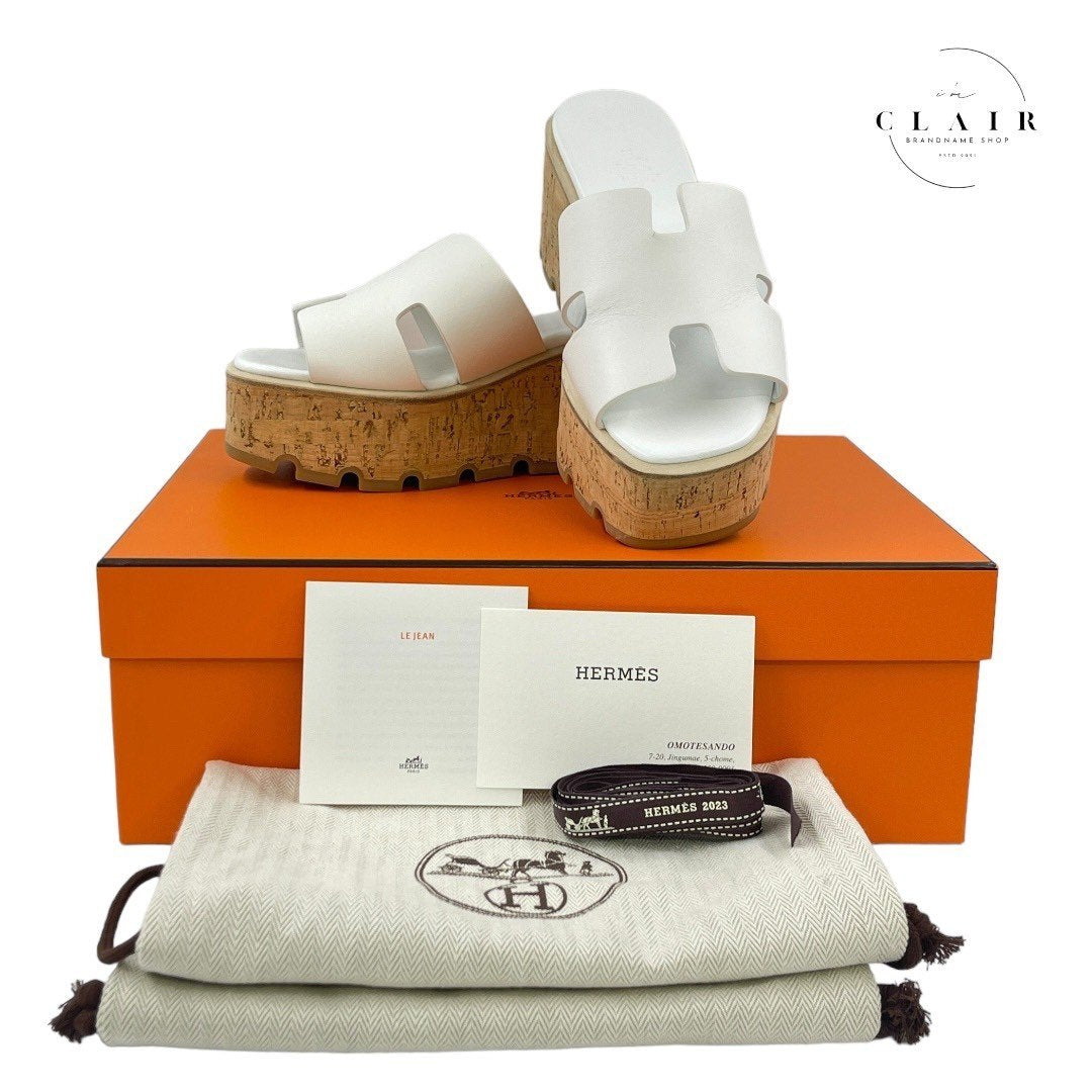 エルメス サンダル エズ30 レザー コルク ホワイト