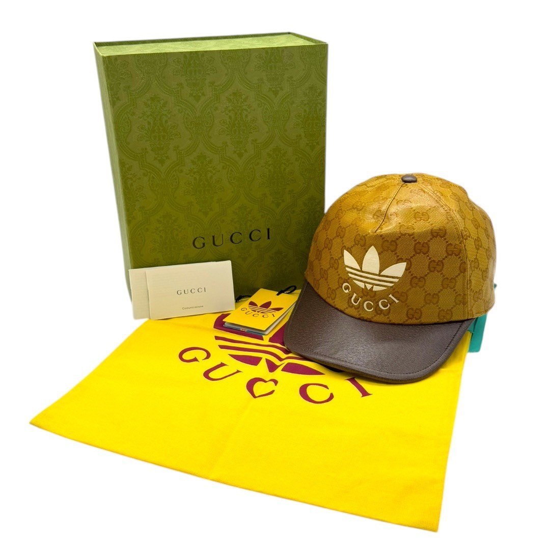 グッチ ×アディダスコラボ キャップ GGクリスタル コットン×ナイロン ブラウン GUCCI 帽子