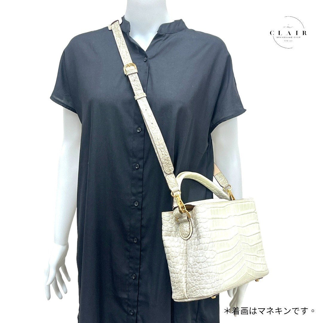 【極美品】ココセリュックスゴールド 2WAYハンドバッグ ホワイト レザー 型押し