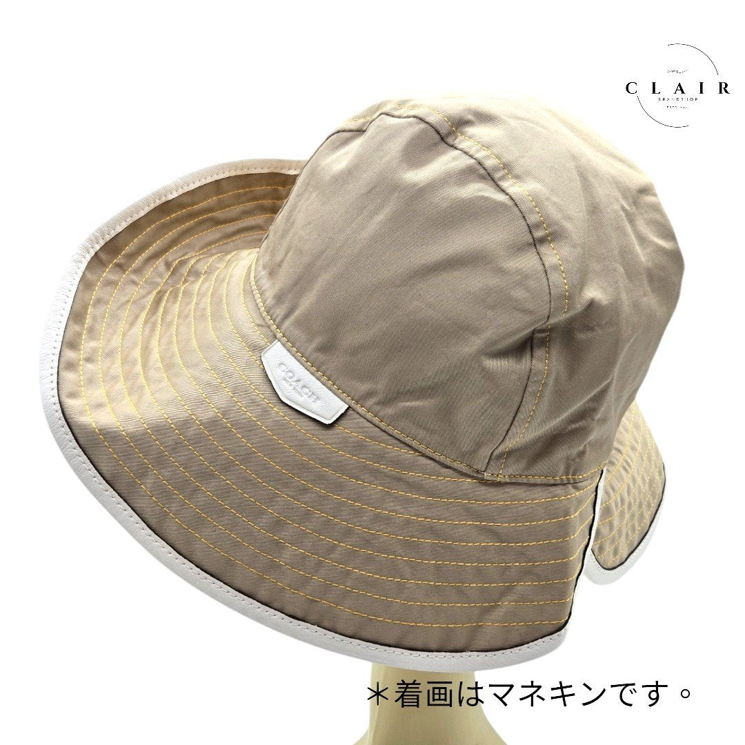 【未使用品】コーチ バケットハット 帽子 XS/S ベージュ 無地 レディース
