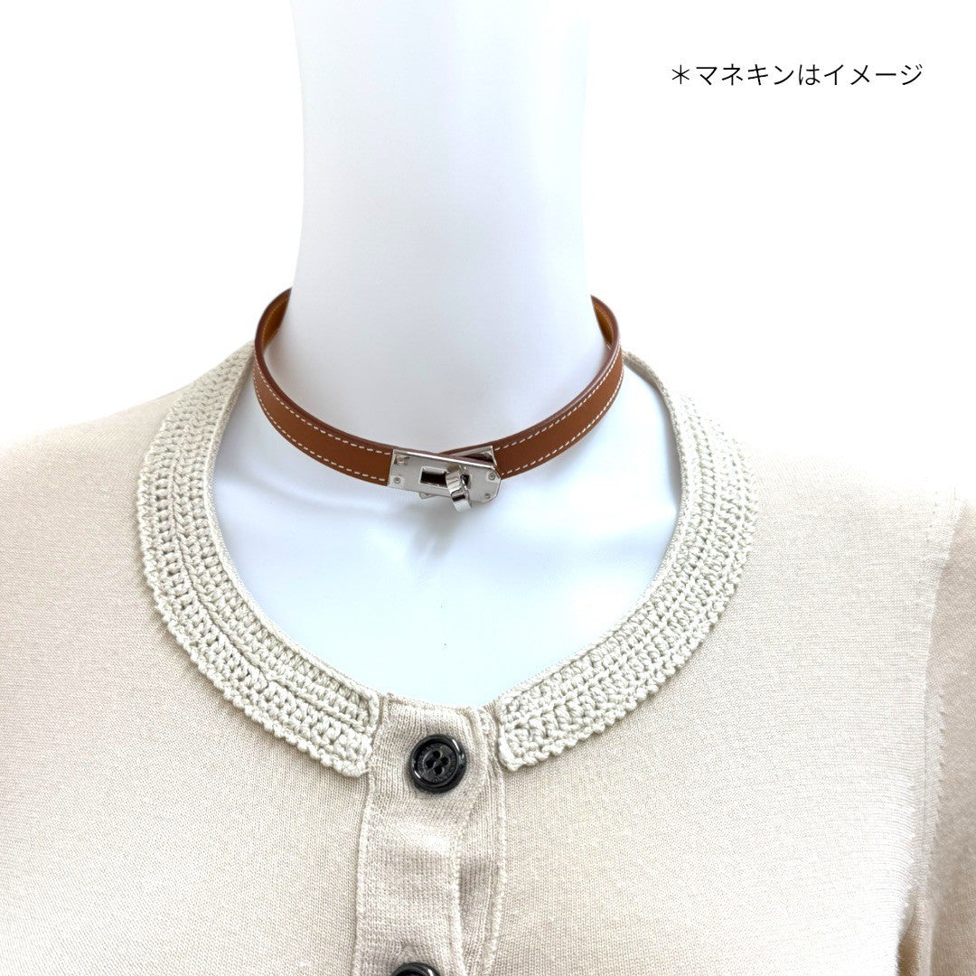 【未使用】エルメス ブレスレット ケリー チョーカー バングル レザー ゴールド スイフト シルバー金具 B刻印