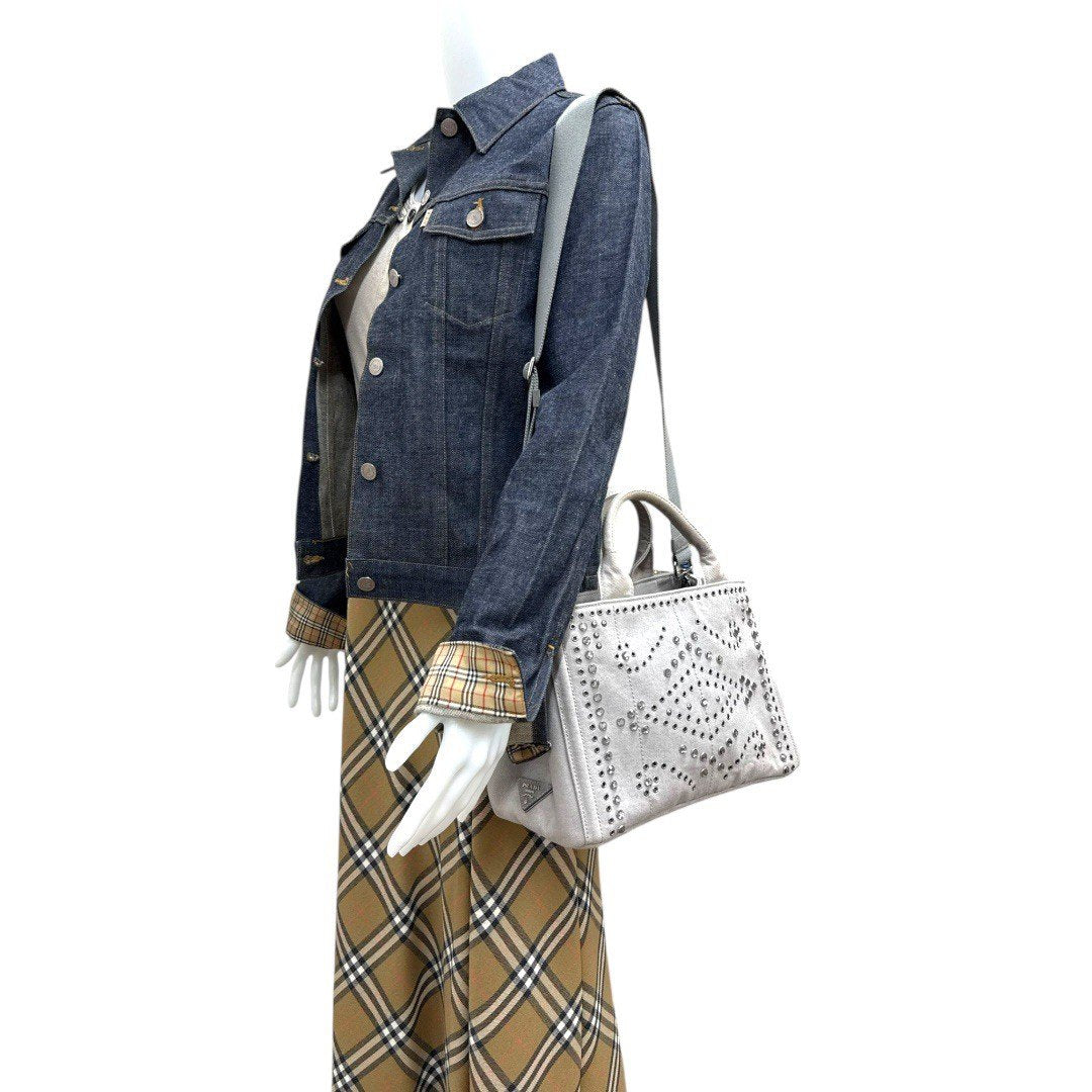 プラダ カナパ デニム カナパスタッズ トート ヌーブ グレー 2wayバッグ ショルダーバッグ ハンドバッグ