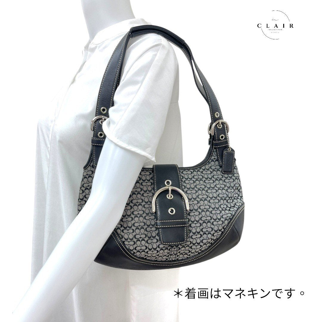 コーチ キャンバス シグネクチャー柄 ワンショルダーバッグ 黒 ブラック