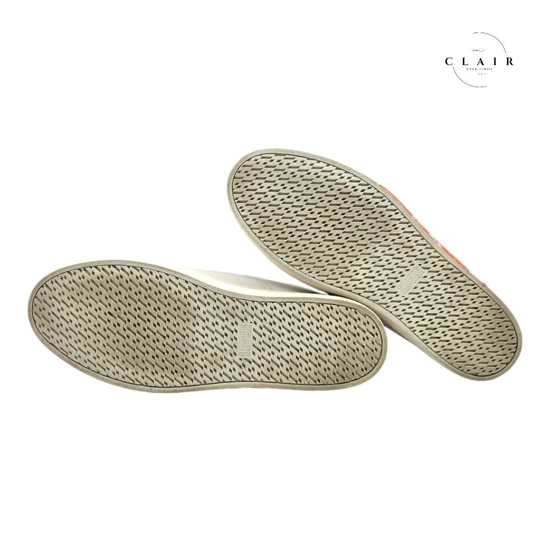 【美品】エルメス スニーカー ローカット Quicker クイッカー Hロゴ エクスリブリス ホワイト オレンジ