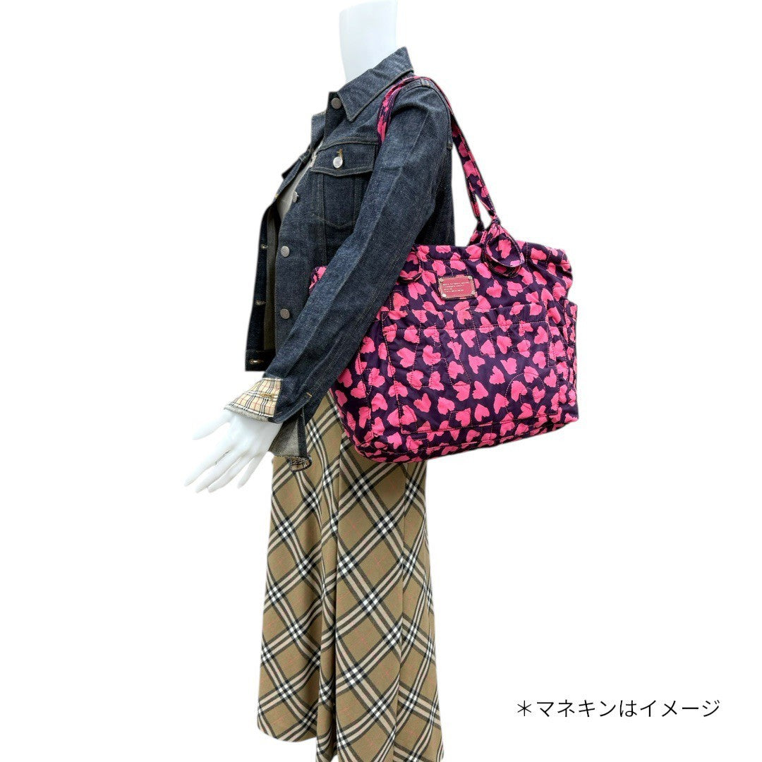 マークバイマークジェイコブス ハート総柄 キルティング トートバッグ 紫×ピンク レディース