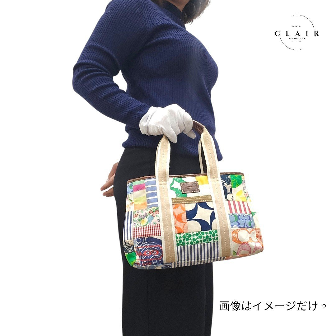 コーチ パッチワーク キャンパス ハンドバッグ マルチカラー レディース