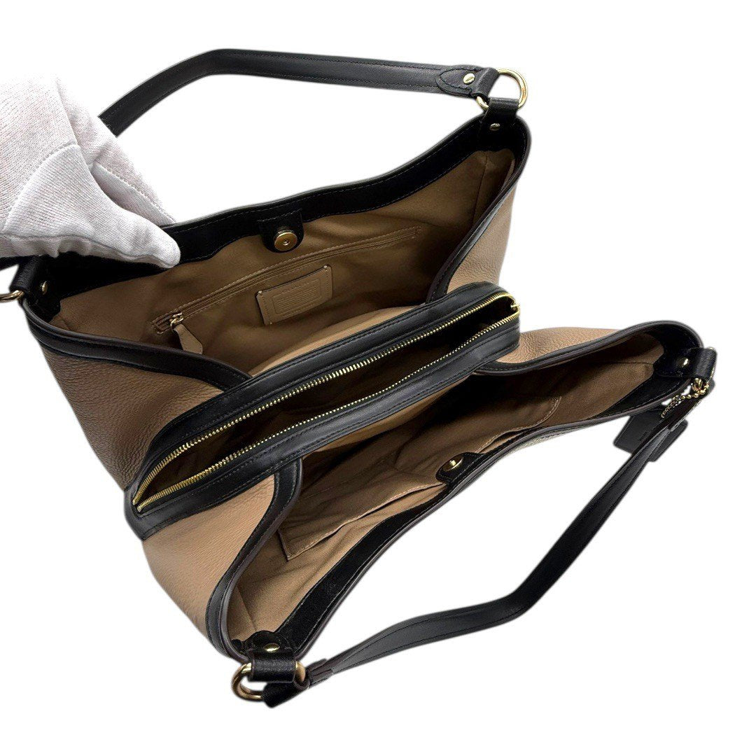 【美品】コーチ クリスティ ハンドバッグ トート レザー ロゴ ゴールド金具 ベージュ 白 黒 C6828