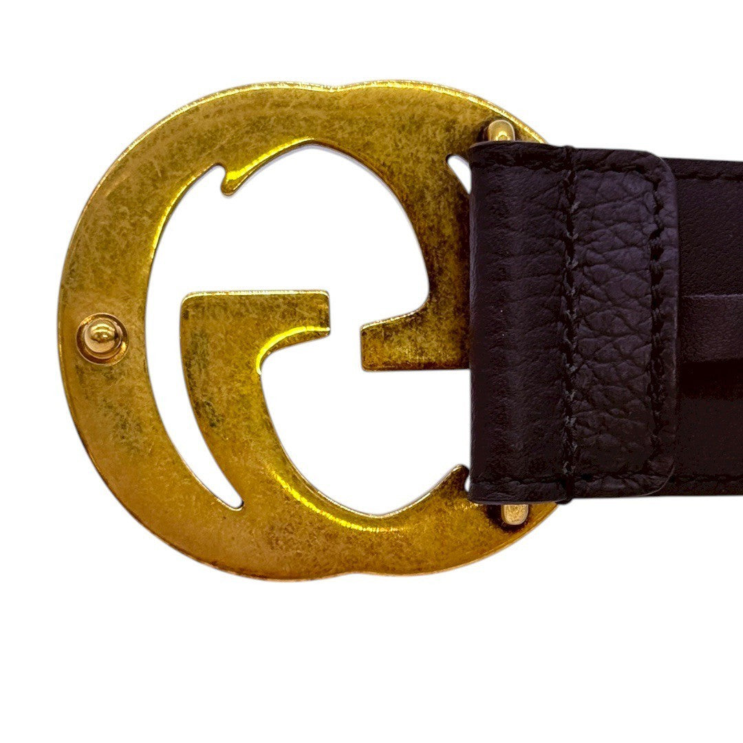 グッチ インターロッキングG ベルト 80/32 レザー ブラック メンズ