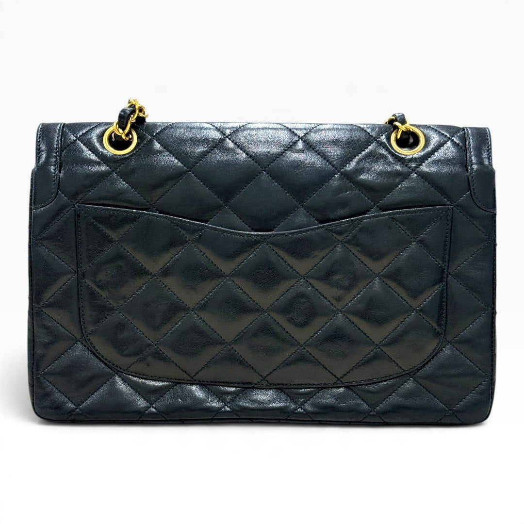 シャネル マトラッセ Wフラップ チェーンショルダー バッグ ラムスキン パリ限定モデル 黒