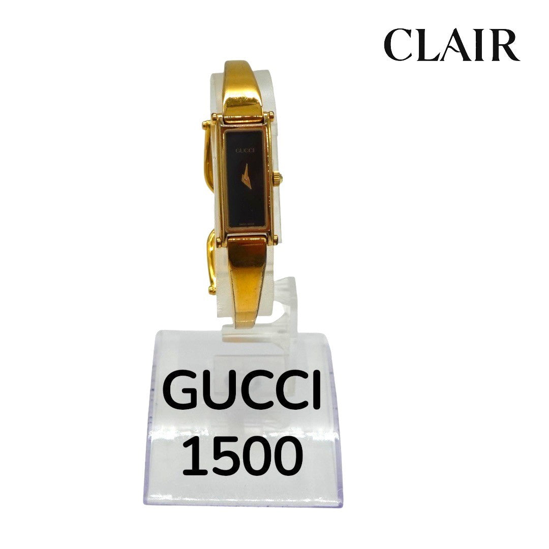 グッチ時計 1500L バングルウォッチ ブラック文字盤 ゴールド 腕時計 時計 長方形 クオーツ アナログ 2針 日常生活防水 レディース