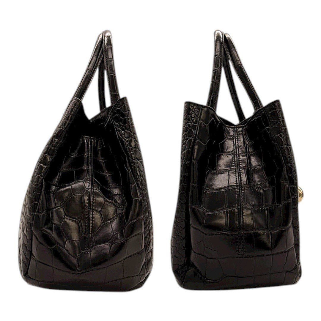 フルラ バッグ ハンドバッグ ショルダーバッグ トートバッグ 黒 ブラック レザー クロコ調  レディース