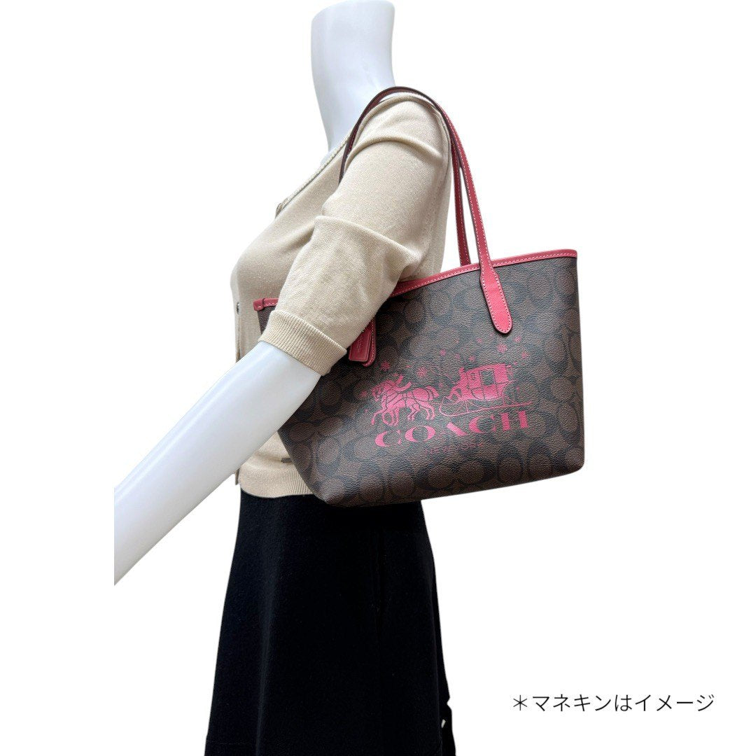 【美品】コーチ トートバッグ ハンドバッグ ショルダーバッグ シグネチャー ミニ シティー トート ピンク