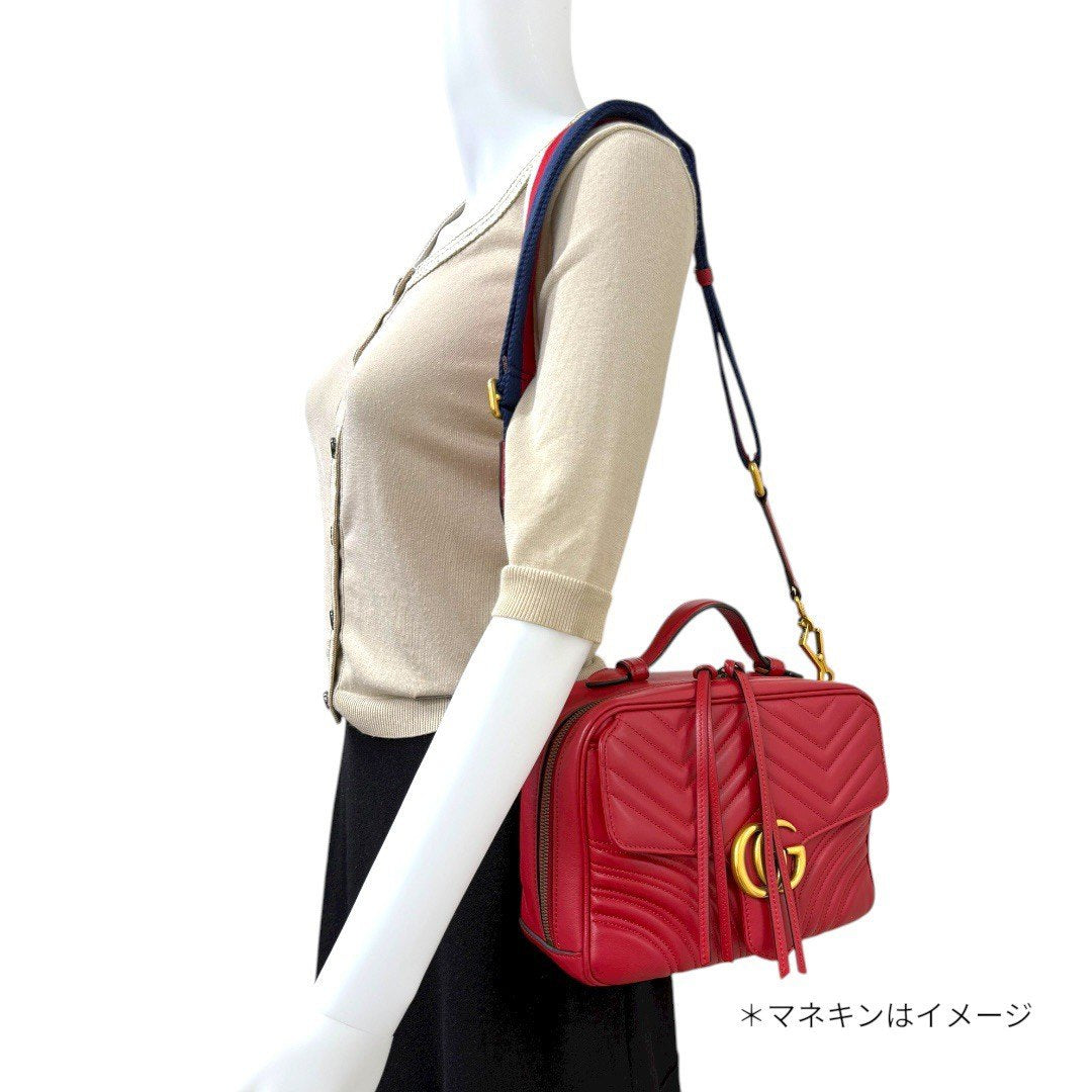 グッチ GGマーモント ゴールド金具 レザー ショルダーバッグ 斜め掛けバッグ ポシェット レッド 赤 レディース