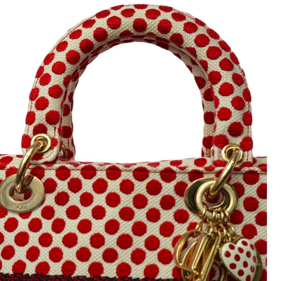 クリスチャンディオール LADY D LITE レディ ディライト ミディアム ハンドバッグ 2WAY 刺繍 ジャガード 水玉