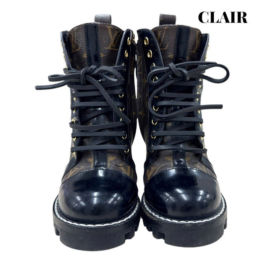 ルイヴィトン  スタートレイルライン モノグラム ブーツ ショートブーツ 靴 シューズ レザー ブラウン ブラック アンクルブーツ レースアップ