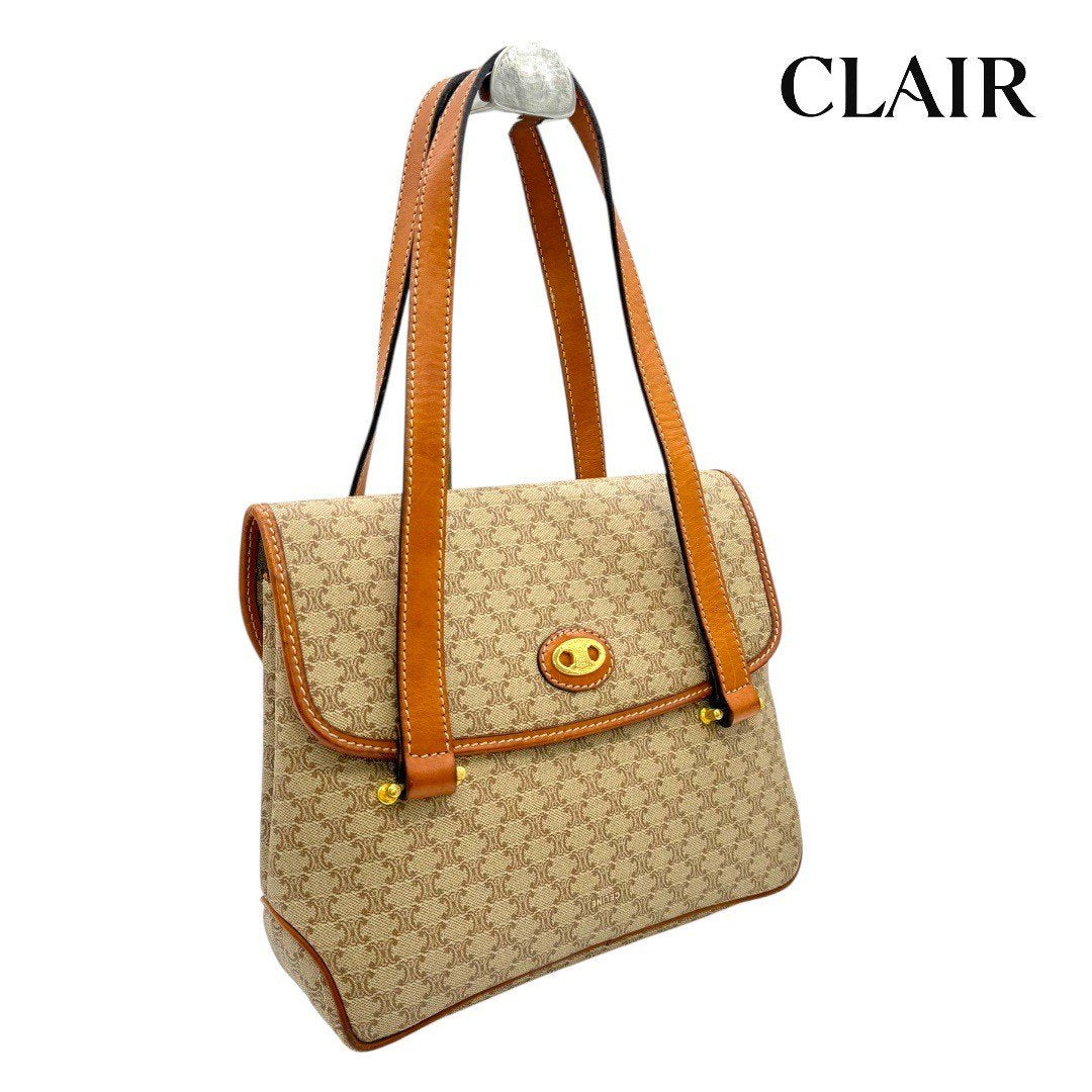 セリーヌ  マカダム バック ショルダー PVC×レザー 茶 ゴールド金具 レディース