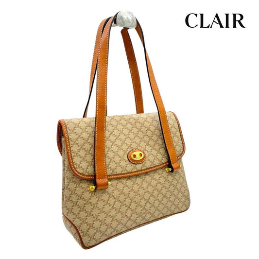 セリーヌ  マカダム バック ショルダー PVC×レザー 茶 ゴールド金具 レディース