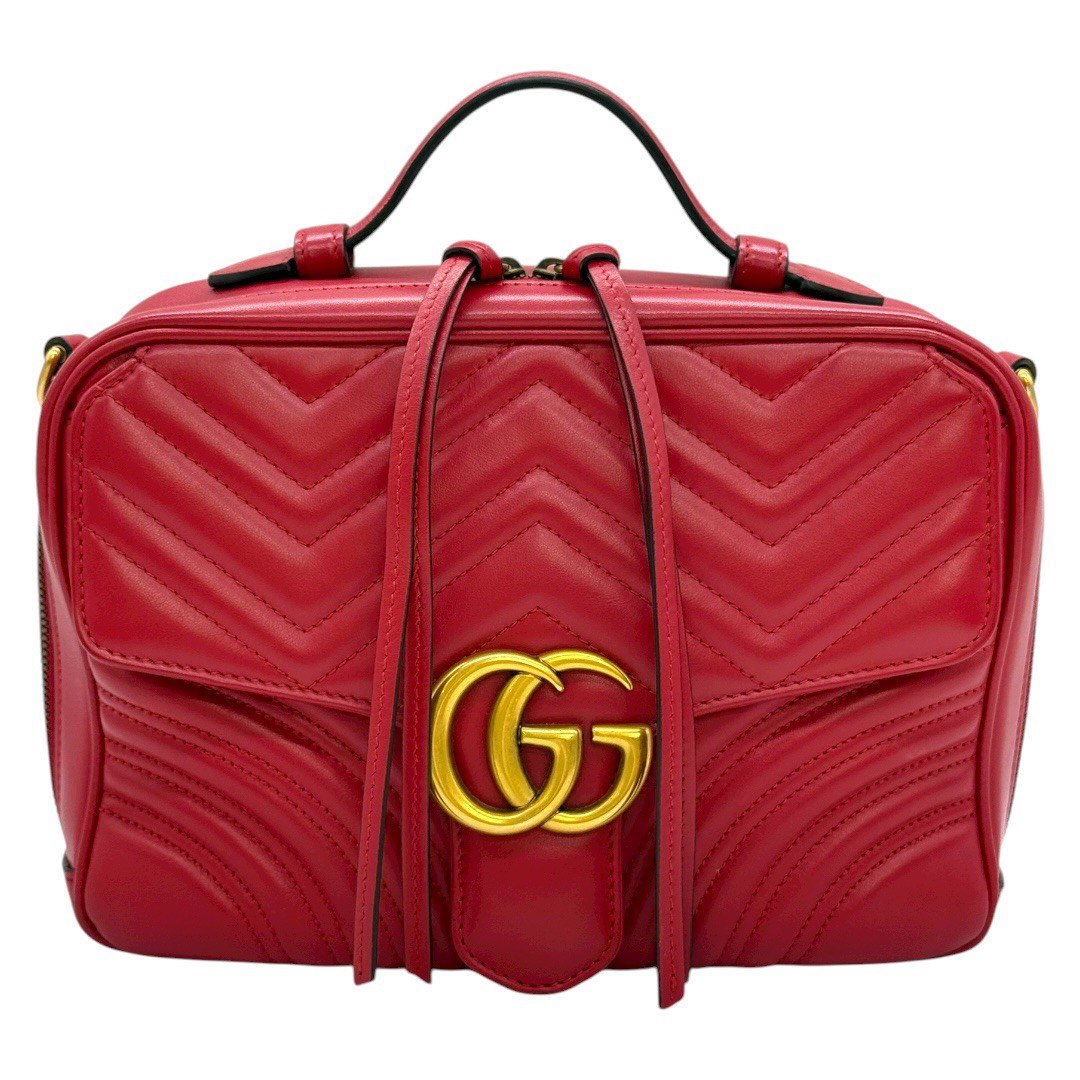 グッチ GGマーモント ゴールド金具 レザー ショルダーバッグ 斜め掛けバッグ ポシェット レッド 赤 レディース