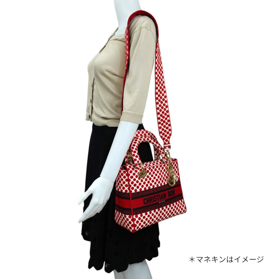 クリスチャンディオール LADY D LITE レディ ディライト ミディアム ハンドバッグ 2WAY 刺繍 ジャガード 水玉