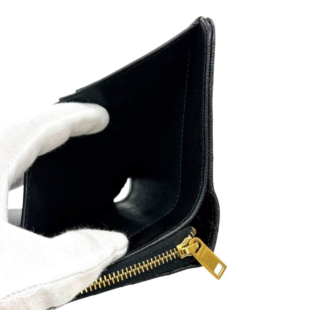 サンローランパリ 財布 YSL キャビアスキン ブラック 黒 レディース コンパクト財布