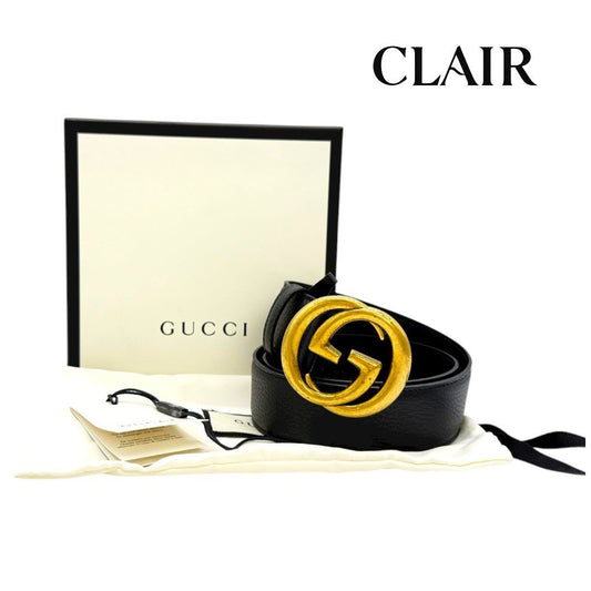 グッチ インターロッキングG ベルト 80/32 レザー ブラック メンズ