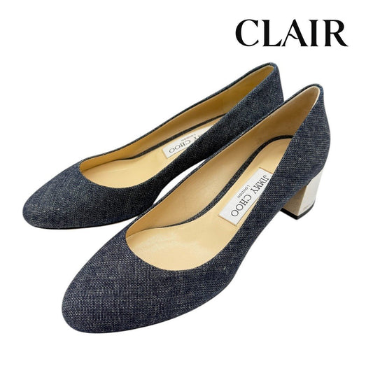 【新品未使用】ジミーチュウ パンプス デニム インディゴ チャンキーヒール 38 24cm レディース