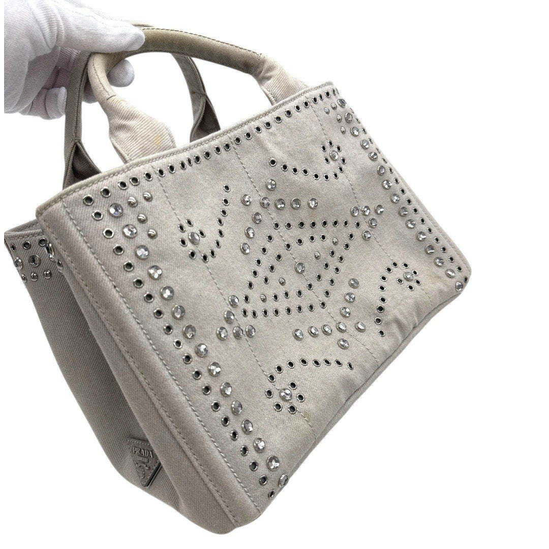 プラダ カナパ デニム カナパスタッズ トート ヌーブ グレー 2wayバッグ ショルダーバッグ ハンドバッグ