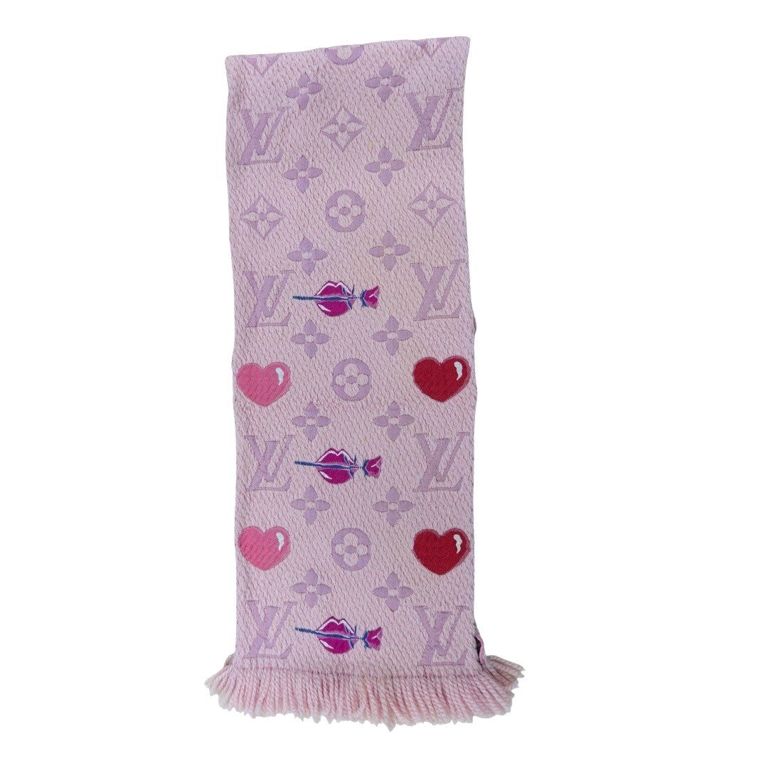 ルイヴィトン マフラー エシャルプ ロゴマニア アラフォリ M71587 ピンク ハート レディース