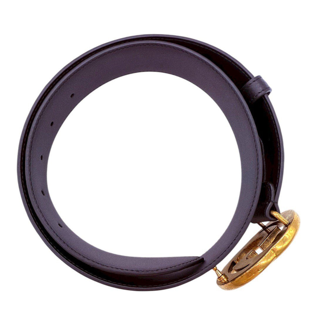 グッチ インターロッキングG ベルト 80/32 レザー ブラック メンズ