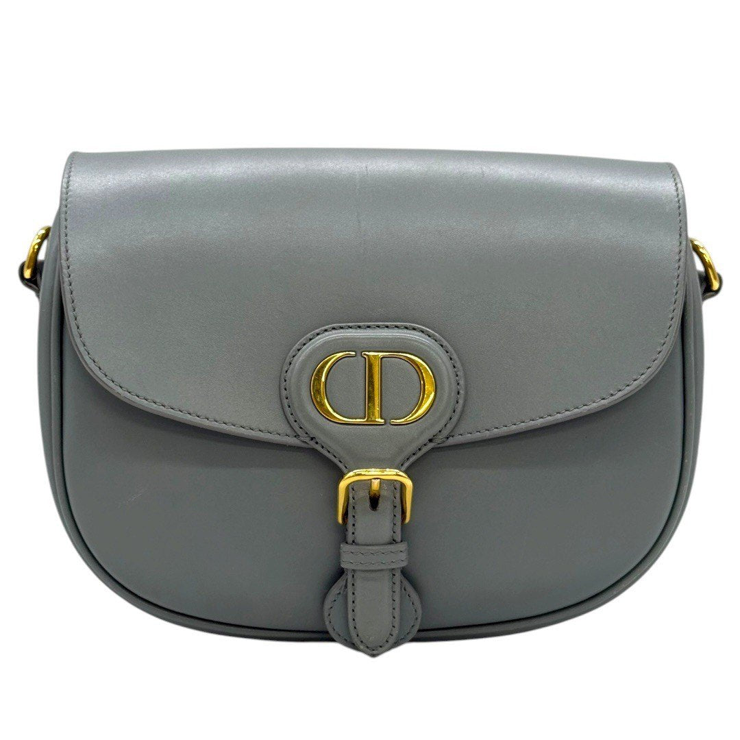 クリスチャンディオール ボビー ミディアム ショルダーバッグ 斜め掛けバッグ ボックスカーフ グレー ゴールド金具 レディース
