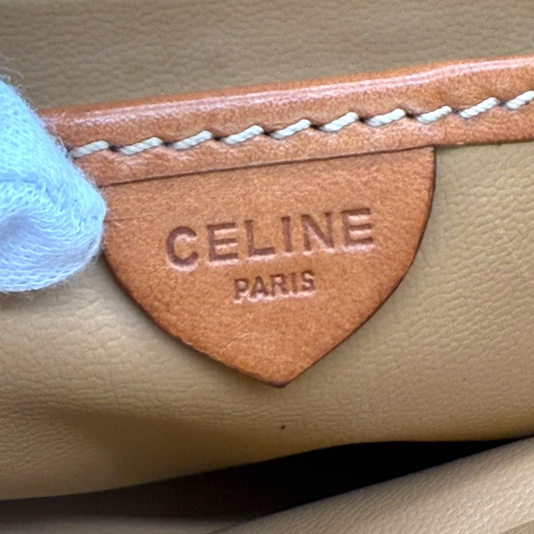 セリーヌ  マカダム バック ショルダー PVC×レザー 茶 ゴールド金具 レディース