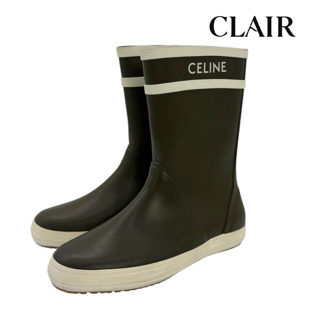【美品】 セリーヌ レインブーツ 長靴 雨具 雨靴 傘 カーキ 23cm レディース