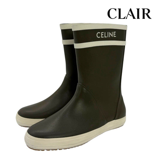 【美品】 セリーヌ レインブーツ 長靴 雨具 雨靴 傘 カーキ 23cm レディース