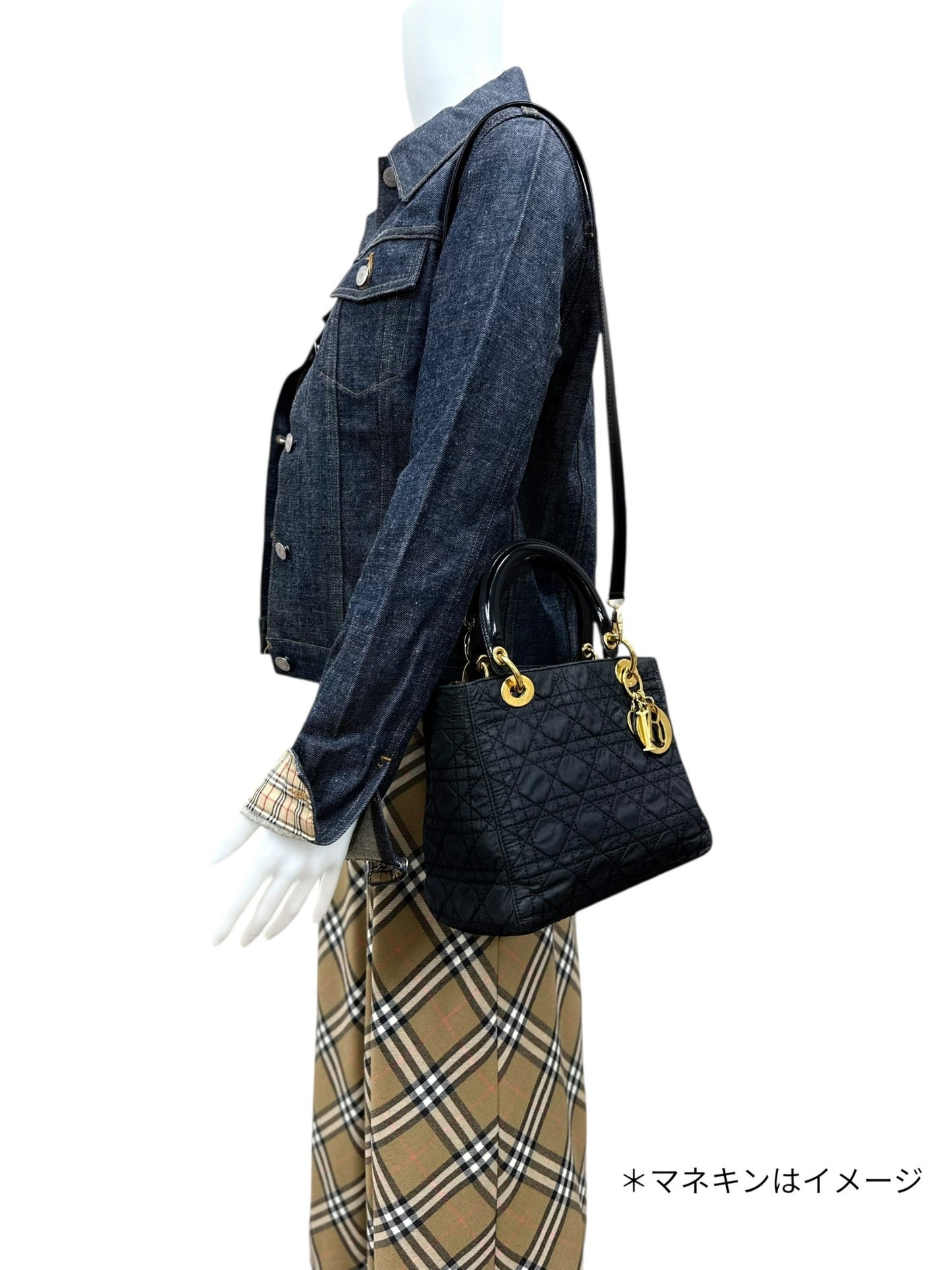 クリスチャンディオール レディディオール ハンドバッグ カナージュ 2WAYショルダー ナイロン 黒 肩掛け 手提げ 2way  レディース