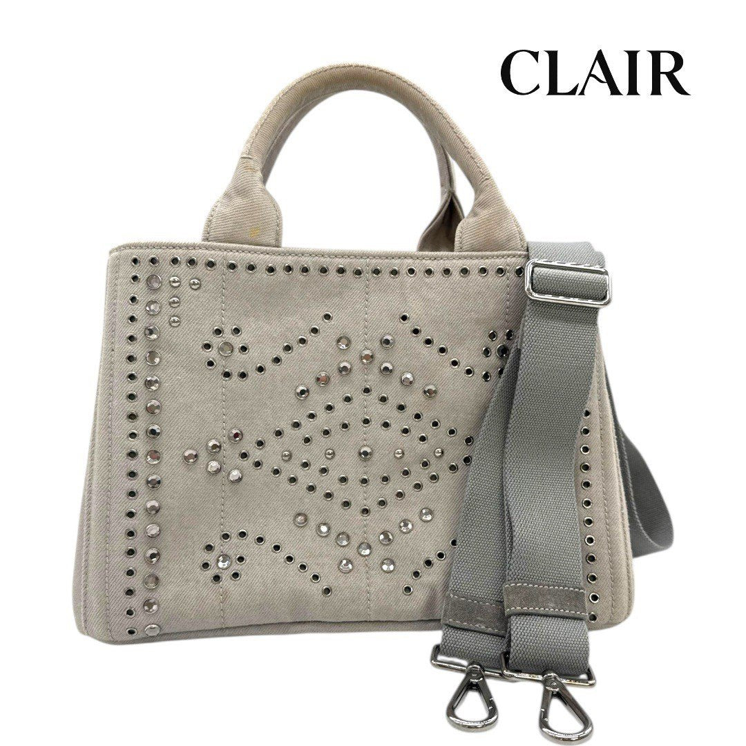 プラダ カナパ デニム カナパスタッズ トート ヌーブ グレー 2wayバッグ ショルダーバッグ ハンドバッグ