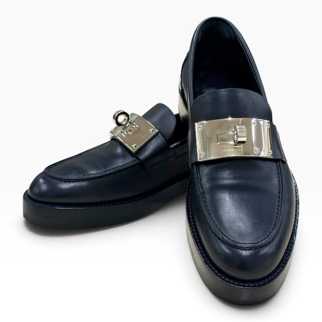 【美品】エルメス ホット モカシン ローファー レザー/ブラック SV金具 サイズ36